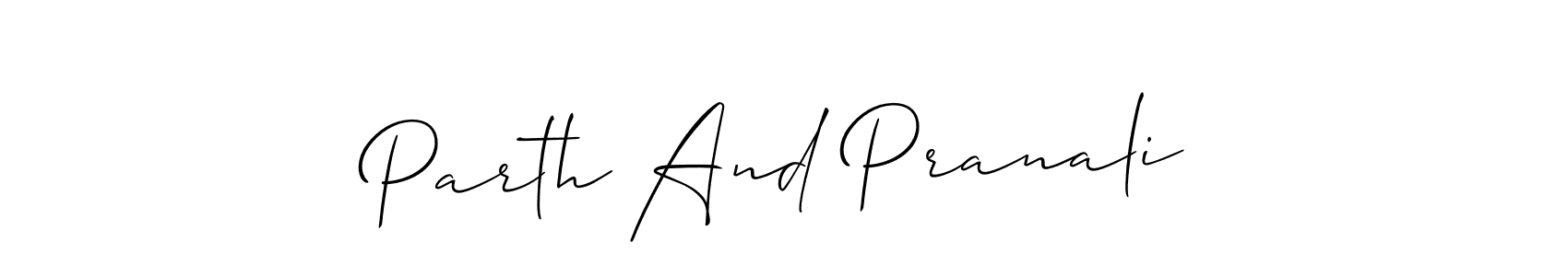 Similarly Allison_Script is the best handwritten signature design. Signature creator online .You can use it as an online autograph creator for name Parth And Pranali. Parth And Pranali signature style 2 images and pictures png