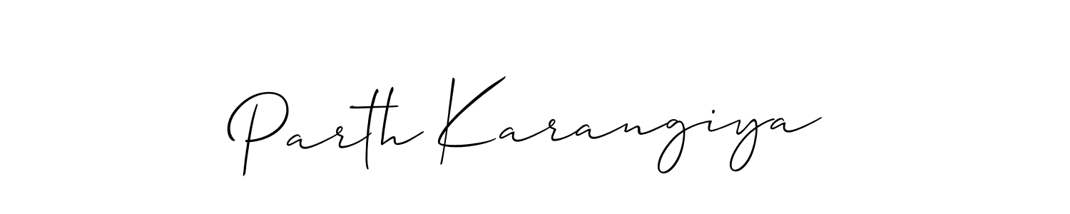 The best way (Allison_Script) to make a short signature is to pick only two or three words in your name. The name Parth Karangiya include a total of six letters. For converting this name. Parth Karangiya signature style 2 images and pictures png