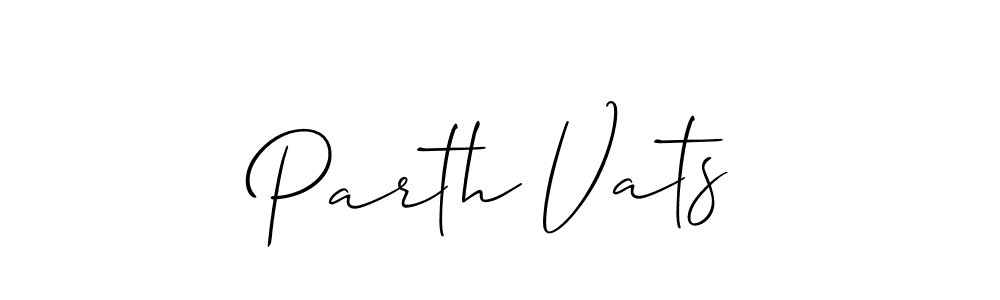 The best way (Allison_Script) to make a short signature is to pick only two or three words in your name. The name Parth Vats include a total of six letters. For converting this name. Parth Vats signature style 2 images and pictures png
