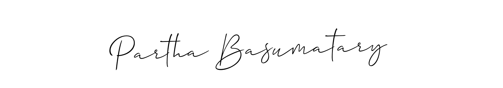 if you are searching for the best signature style for your name Partha Basumatary. so please give up your signature search. here we have designed multiple signature styles  using Allison_Script. Partha Basumatary signature style 2 images and pictures png