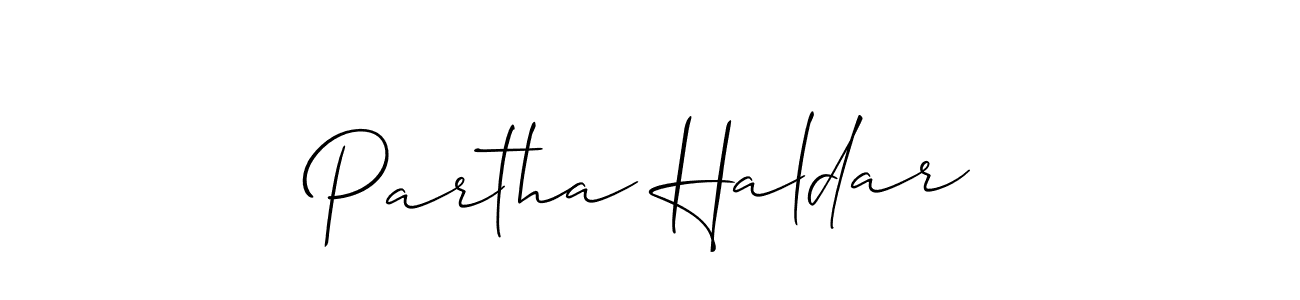 The best way (Allison_Script) to make a short signature is to pick only two or three words in your name. The name Partha Haldar include a total of six letters. For converting this name. Partha Haldar signature style 2 images and pictures png