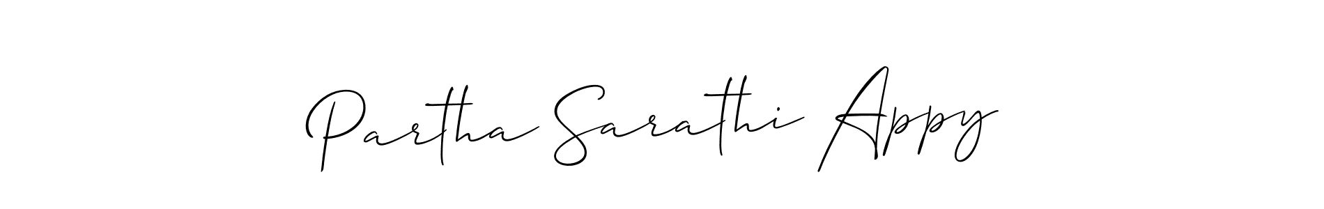 Similarly Allison_Script is the best handwritten signature design. Signature creator online .You can use it as an online autograph creator for name Partha Sarathi Appy. Partha Sarathi Appy signature style 2 images and pictures png
