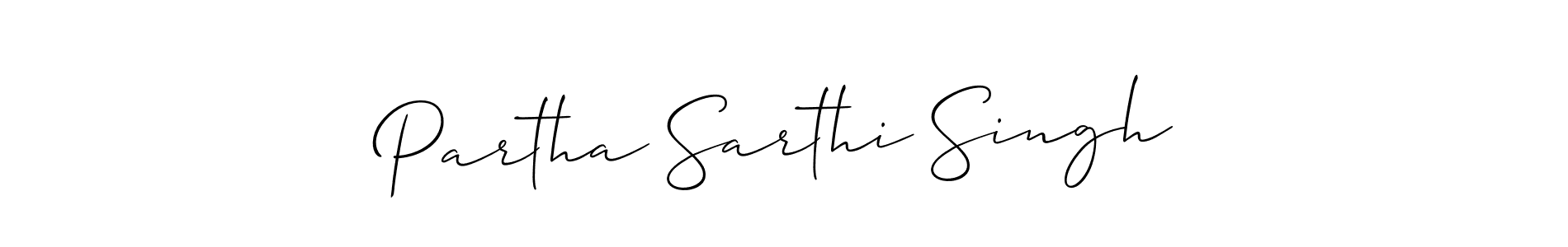 The best way (Allison_Script) to make a short signature is to pick only two or three words in your name. The name Partha Sarthi Singh include a total of six letters. For converting this name. Partha Sarthi Singh signature style 2 images and pictures png