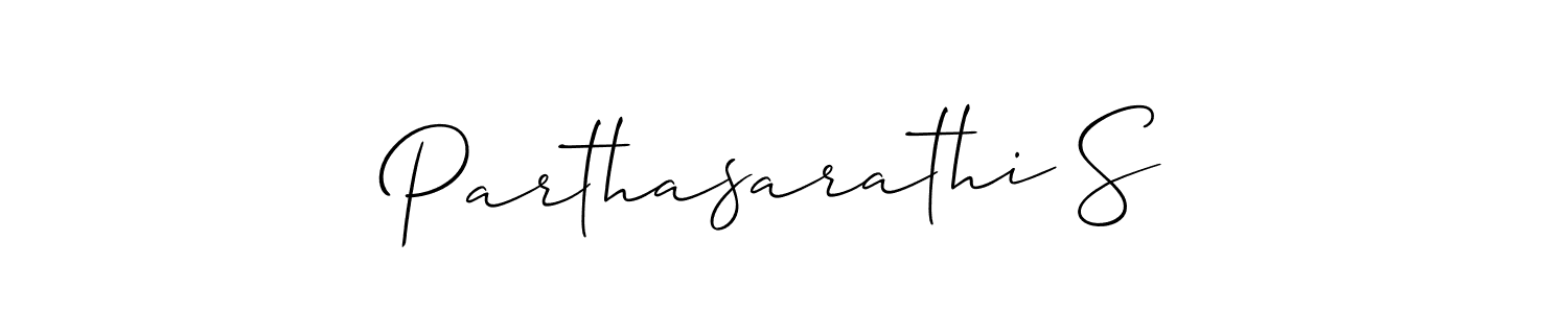 How to make Parthasarathi S name signature. Use Allison_Script style for creating short signs online. This is the latest handwritten sign. Parthasarathi S signature style 2 images and pictures png