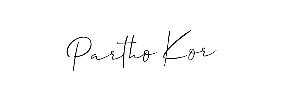 How to make Partho Kor name signature. Use Allison_Script style for creating short signs online. This is the latest handwritten sign. Partho Kor signature style 2 images and pictures png