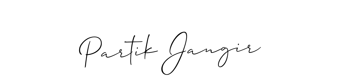 if you are searching for the best signature style for your name Partik Jangir. so please give up your signature search. here we have designed multiple signature styles  using Allison_Script. Partik Jangir signature style 2 images and pictures png