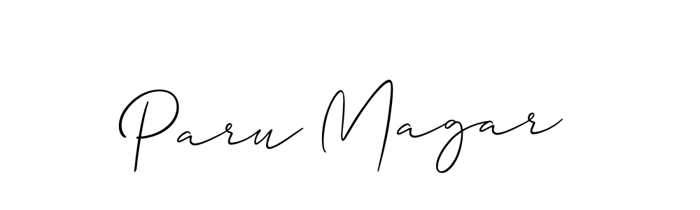 Make a beautiful signature design for name Paru Magar. With this signature (Allison_Script) style, you can create a handwritten signature for free. Paru Magar signature style 2 images and pictures png