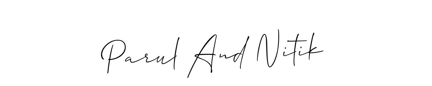 The best way (Allison_Script) to make a short signature is to pick only two or three words in your name. The name Parul And Nitik include a total of six letters. For converting this name. Parul And Nitik signature style 2 images and pictures png