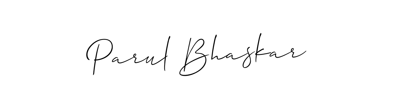 Create a beautiful signature design for name Parul Bhaskar. With this signature (Allison_Script) fonts, you can make a handwritten signature for free. Parul Bhaskar signature style 2 images and pictures png