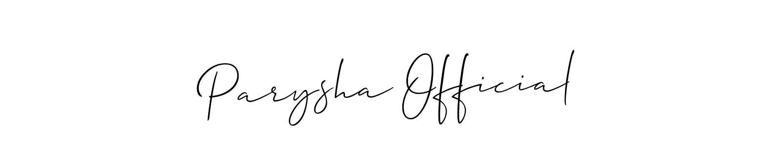 Check out images of Autograph of Parysha Official name. Actor Parysha Official Signature Style. Allison_Script is a professional sign style online. Parysha Official signature style 2 images and pictures png