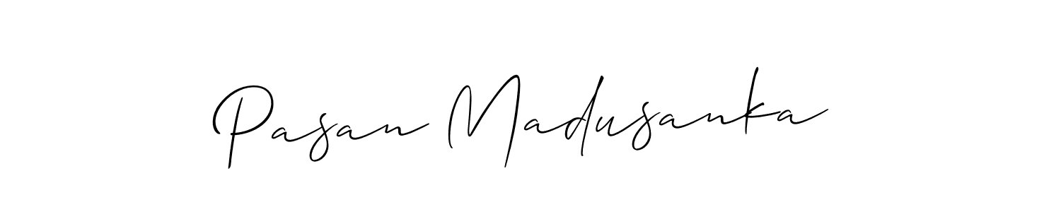 Create a beautiful signature design for name Pasan Madusanka. With this signature (Allison_Script) fonts, you can make a handwritten signature for free. Pasan Madusanka signature style 2 images and pictures png