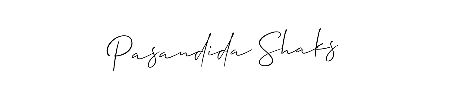 How to make Pasandida Shaks name signature. Use Allison_Script style for creating short signs online. This is the latest handwritten sign. Pasandida Shaks signature style 2 images and pictures png
