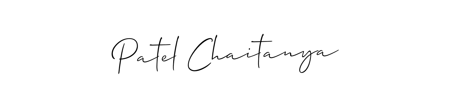 How to make Patel Chaitanya name signature. Use Allison_Script style for creating short signs online. This is the latest handwritten sign. Patel Chaitanya signature style 2 images and pictures png