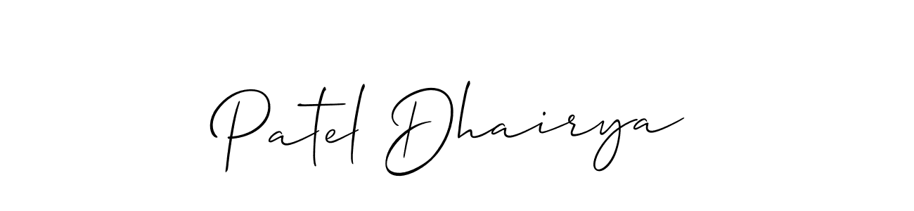 if you are searching for the best signature style for your name Patel Dhairya. so please give up your signature search. here we have designed multiple signature styles  using Allison_Script. Patel Dhairya signature style 2 images and pictures png