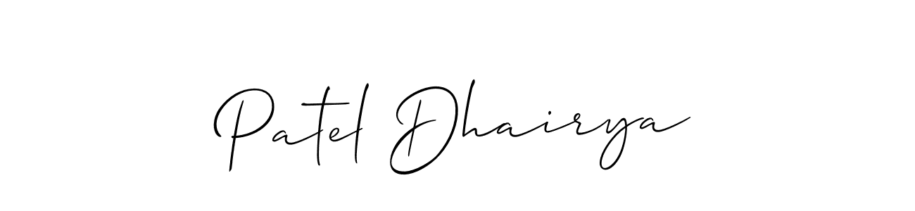 if you are searching for the best signature style for your name Patel Dhairya. so please give up your signature search. here we have designed multiple signature styles  using Allison_Script. Patel Dhairya signature style 2 images and pictures png