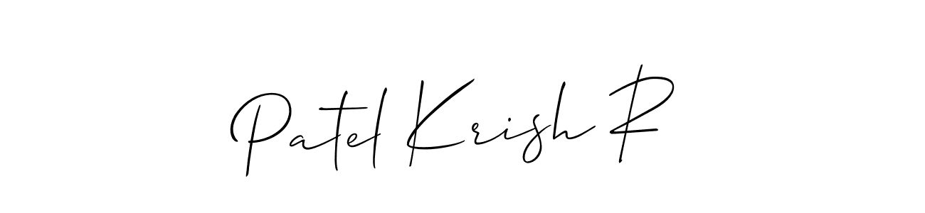 This is the best signature style for the Patel Krish R name. Also you like these signature font (Allison_Script). Mix name signature. Patel Krish R signature style 2 images and pictures png