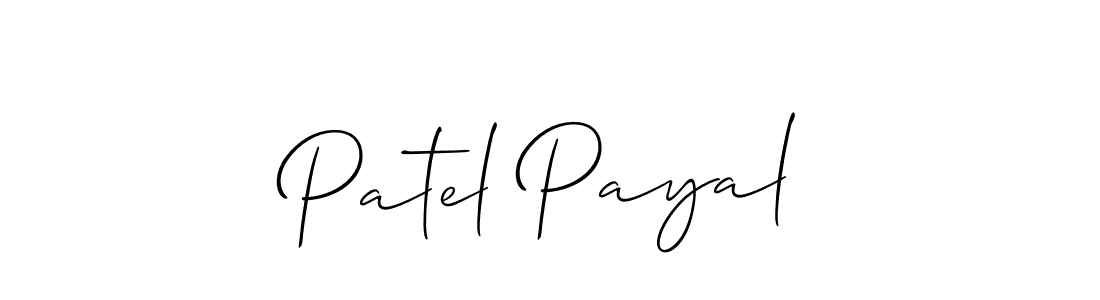 How to make Patel Payal name signature. Use Allison_Script style for creating short signs online. This is the latest handwritten sign. Patel Payal signature style 2 images and pictures png