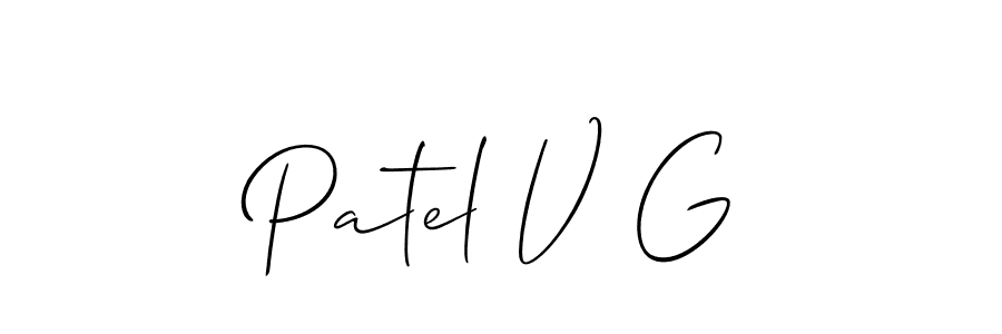 How to make Patel V G name signature. Use Allison_Script style for creating short signs online. This is the latest handwritten sign. Patel V G signature style 2 images and pictures png