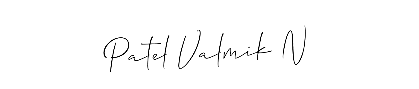 The best way (Allison_Script) to make a short signature is to pick only two or three words in your name. The name Patel Valmik N include a total of six letters. For converting this name. Patel Valmik N signature style 2 images and pictures png