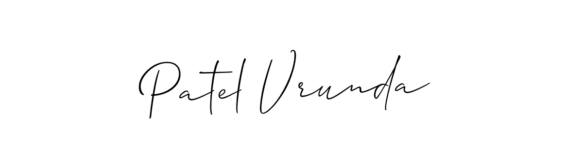 if you are searching for the best signature style for your name Patel Vrunda. so please give up your signature search. here we have designed multiple signature styles  using Allison_Script. Patel Vrunda signature style 2 images and pictures png