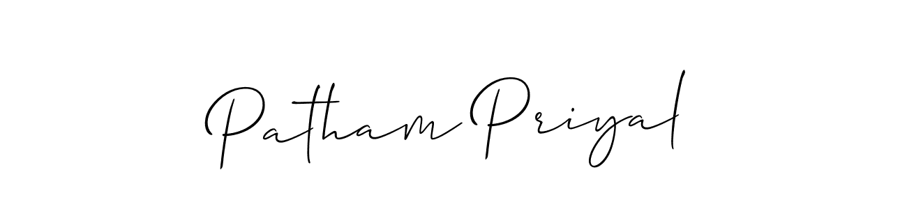 Also You can easily find your signature by using the search form. We will create Patham Priyal name handwritten signature images for you free of cost using Allison_Script sign style. Patham Priyal signature style 2 images and pictures png