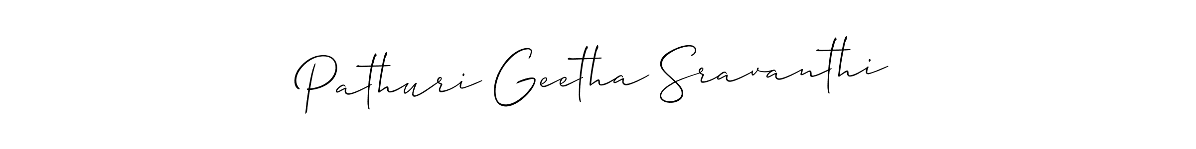 Also we have Pathuri Geetha Sravanthi name is the best signature style. Create professional handwritten signature collection using Allison_Script autograph style. Pathuri Geetha Sravanthi signature style 2 images and pictures png