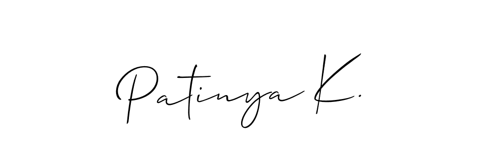 The best way (Allison_Script) to make a short signature is to pick only two or three words in your name. The name Patinya K. include a total of six letters. For converting this name. Patinya K. signature style 2 images and pictures png