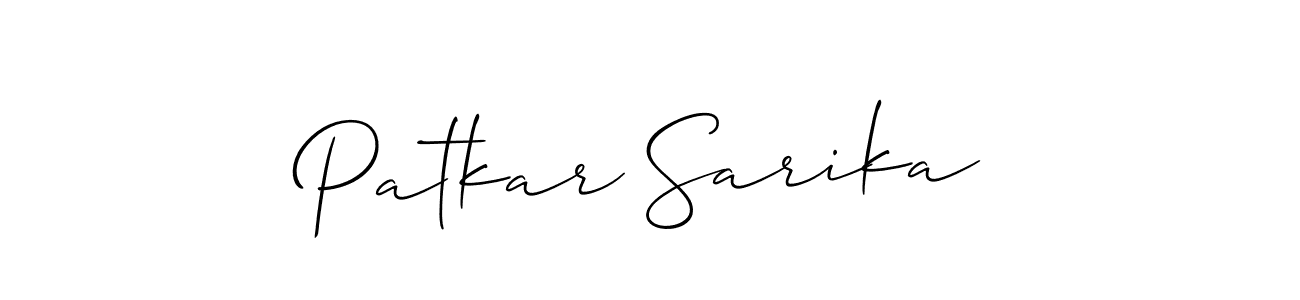 How to make Patkar Sarika name signature. Use Allison_Script style for creating short signs online. This is the latest handwritten sign. Patkar Sarika signature style 2 images and pictures png