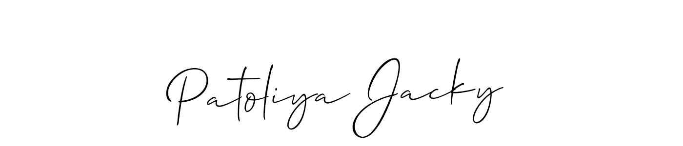 if you are searching for the best signature style for your name Patoliya Jacky. so please give up your signature search. here we have designed multiple signature styles  using Allison_Script. Patoliya Jacky signature style 2 images and pictures png