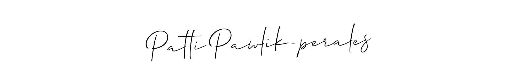 The best way (Allison_Script) to make a short signature is to pick only two or three words in your name. The name Patti Pawlik-perales include a total of six letters. For converting this name. Patti Pawlik-perales signature style 2 images and pictures png