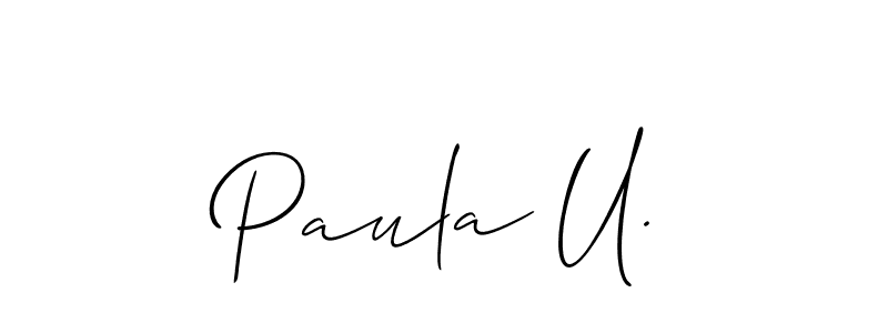 Also You can easily find your signature by using the search form. We will create Paula U. name handwritten signature images for you free of cost using Allison_Script sign style. Paula U. signature style 2 images and pictures png