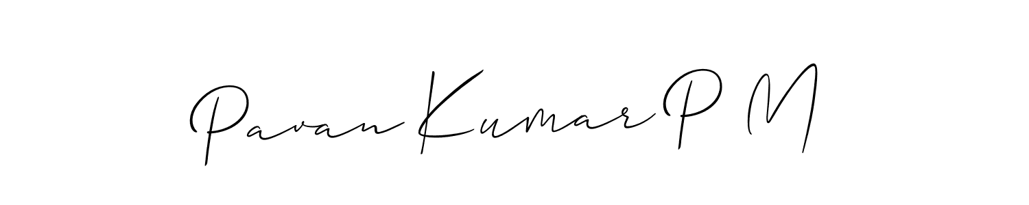 The best way (Allison_Script) to make a short signature is to pick only two or three words in your name. The name Pavan Kumar P M include a total of six letters. For converting this name. Pavan Kumar P M signature style 2 images and pictures png