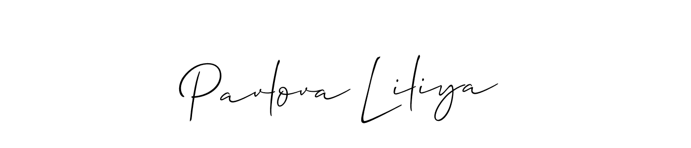 The best way (Allison_Script) to make a short signature is to pick only two or three words in your name. The name Pavlova Liliya include a total of six letters. For converting this name. Pavlova Liliya signature style 2 images and pictures png