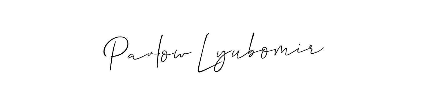 You should practise on your own different ways (Allison_Script) to write your name (Pavlow Lyubomir) in signature. don't let someone else do it for you. Pavlow Lyubomir signature style 2 images and pictures png