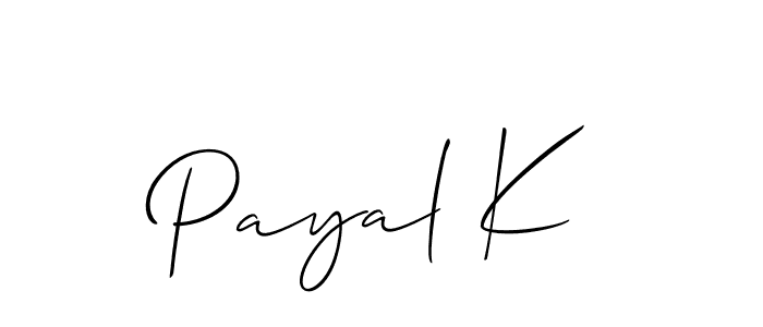 Use a signature maker to create a handwritten signature online. With this signature software, you can design (Allison_Script) your own signature for name Payal K. Payal K signature style 2 images and pictures png