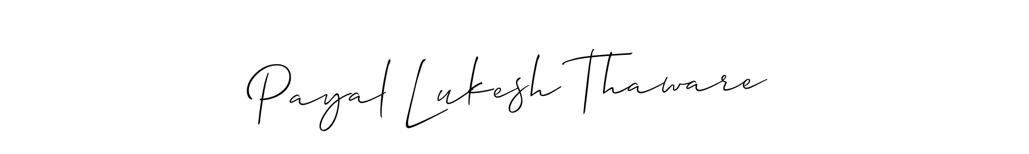 It looks lik you need a new signature style for name Payal Lukesh Thaware. Design unique handwritten (Allison_Script) signature with our free signature maker in just a few clicks. Payal Lukesh Thaware signature style 2 images and pictures png