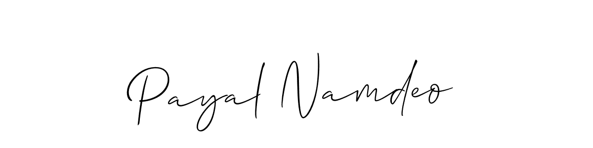 The best way (Allison_Script) to make a short signature is to pick only two or three words in your name. The name Payal Namdeo include a total of six letters. For converting this name. Payal Namdeo signature style 2 images and pictures png