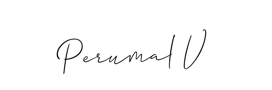 Design your own signature with our free online signature maker. With this signature software, you can create a handwritten (Allison_Script) signature for name Perumal V. Perumal V signature style 2 images and pictures png
