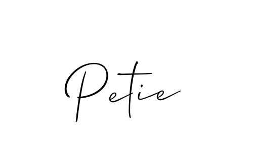 The best way (Allison_Script) to make a short signature is to pick only two or three words in your name. The name Petie include a total of six letters. For converting this name. Petie signature style 2 images and pictures png