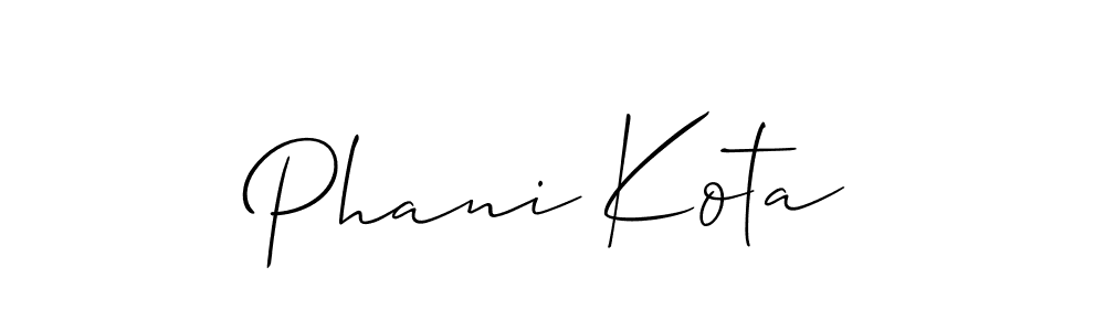 Similarly Allison_Script is the best handwritten signature design. Signature creator online .You can use it as an online autograph creator for name Phani Kota. Phani Kota signature style 2 images and pictures png