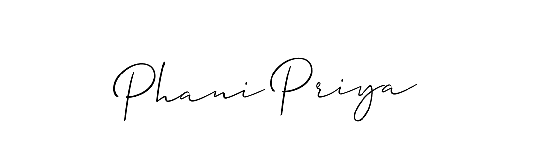 It looks lik you need a new signature style for name Phani Priya. Design unique handwritten (Allison_Script) signature with our free signature maker in just a few clicks. Phani Priya signature style 2 images and pictures png