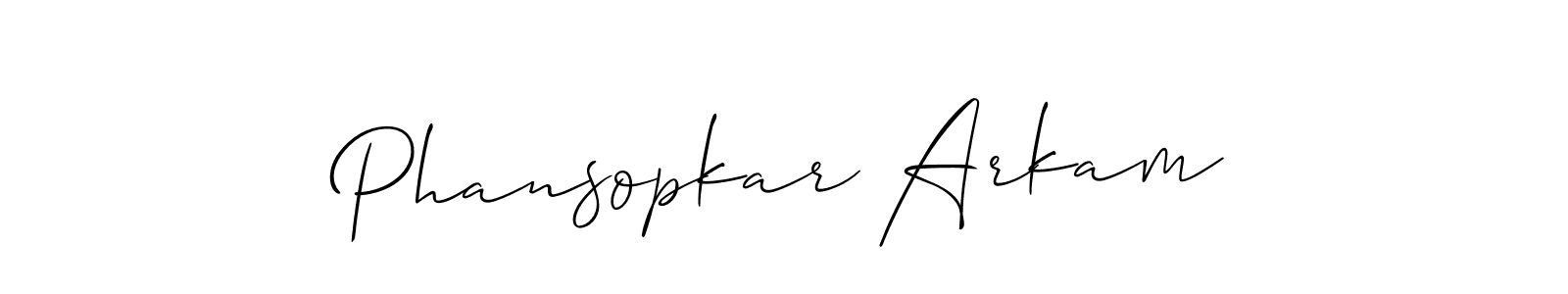 Make a short Phansopkar Arkam signature style. Manage your documents anywhere anytime using Allison_Script. Create and add eSignatures, submit forms, share and send files easily. Phansopkar Arkam signature style 2 images and pictures png