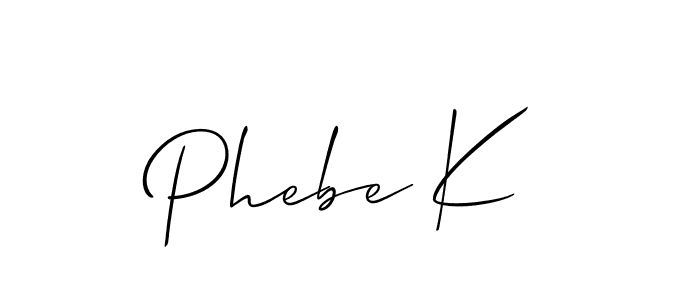 Also You can easily find your signature by using the search form. We will create Phebe K name handwritten signature images for you free of cost using Allison_Script sign style. Phebe K signature style 2 images and pictures png