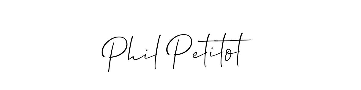 It looks lik you need a new signature style for name Phil Petitot. Design unique handwritten (Allison_Script) signature with our free signature maker in just a few clicks. Phil Petitot signature style 2 images and pictures png