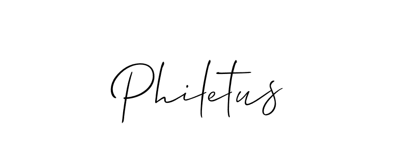The best way (Allison_Script) to make a short signature is to pick only two or three words in your name. The name Philetus include a total of six letters. For converting this name. Philetus signature style 2 images and pictures png