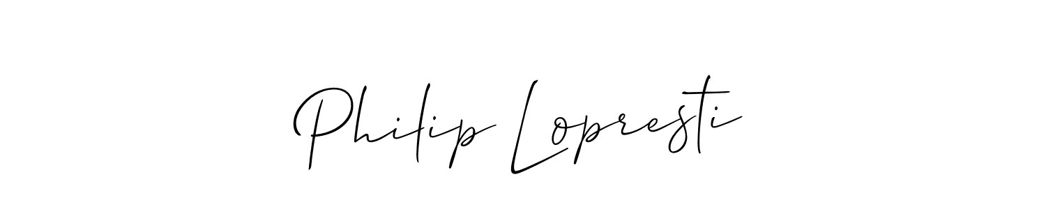 How to make Philip Lopresti name signature. Use Allison_Script style for creating short signs online. This is the latest handwritten sign. Philip Lopresti signature style 2 images and pictures png