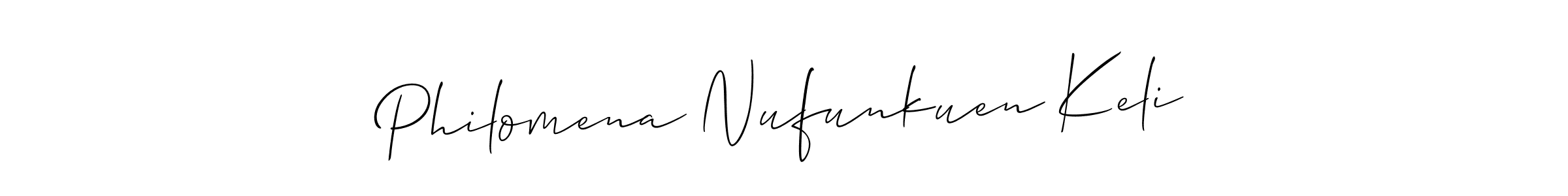Philomena Nufunkuen Keli stylish signature style. Best Handwritten Sign (Allison_Script) for my name. Handwritten Signature Collection Ideas for my name Philomena Nufunkuen Keli. Philomena Nufunkuen Keli signature style 2 images and pictures png