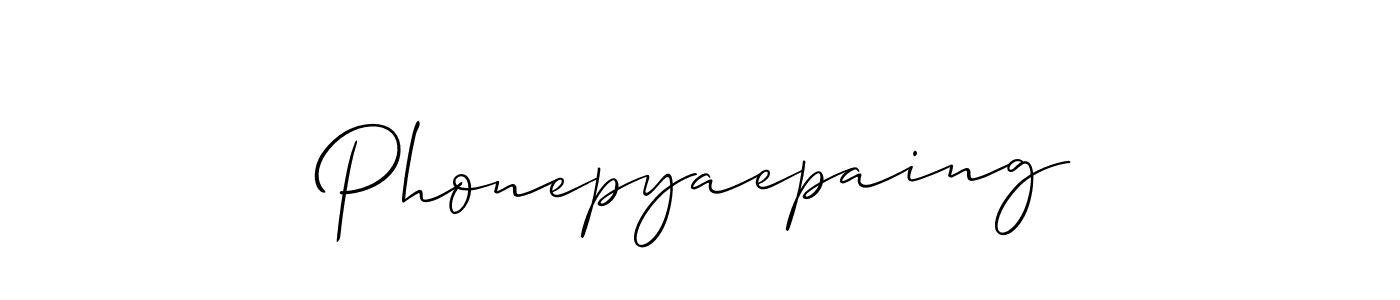 Allison_Script is a professional signature style that is perfect for those who want to add a touch of class to their signature. It is also a great choice for those who want to make their signature more unique. Get Phonepyaepaing name to fancy signature for free. Phonepyaepaing signature style 2 images and pictures png