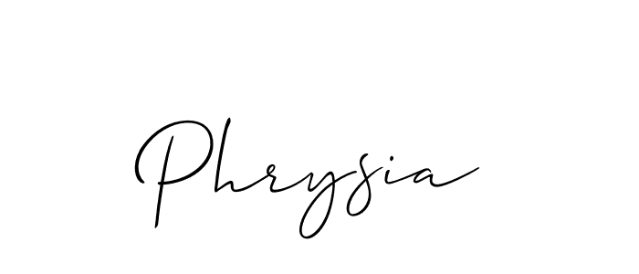 Use a signature maker to create a handwritten signature online. With this signature software, you can design (Allison_Script) your own signature for name Phrysia. Phrysia signature style 2 images and pictures png