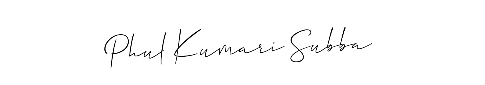 How to Draw Phul Kumari Subba signature style? Allison_Script is a latest design signature styles for name Phul Kumari Subba. Phul Kumari Subba signature style 2 images and pictures png